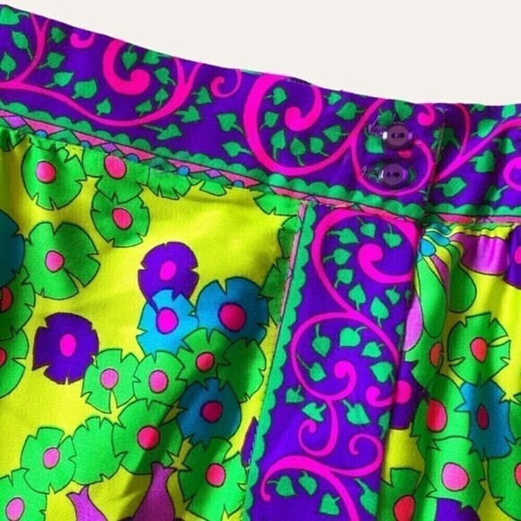 Vintage 70s Alex Colman Psychedelic Floral Maxi Wrap Skirt Neon Boho Small - Picture 10 of 16